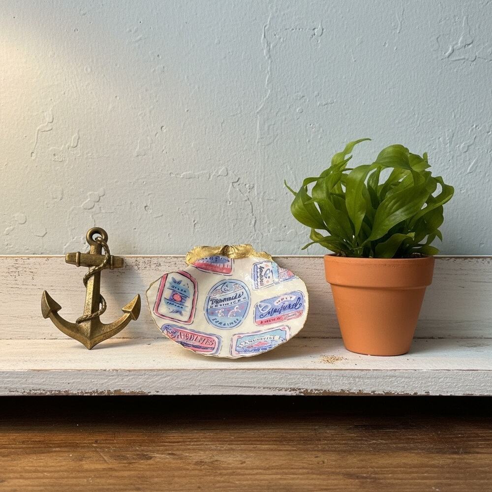 Mediterranean Sardine Tin Seashell Jewelry Trinket Dish